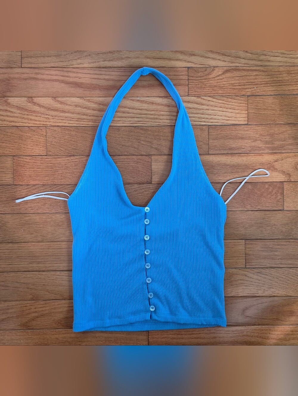 Wilfred Bright Blue Ribbed Halter Button-Front Camisole